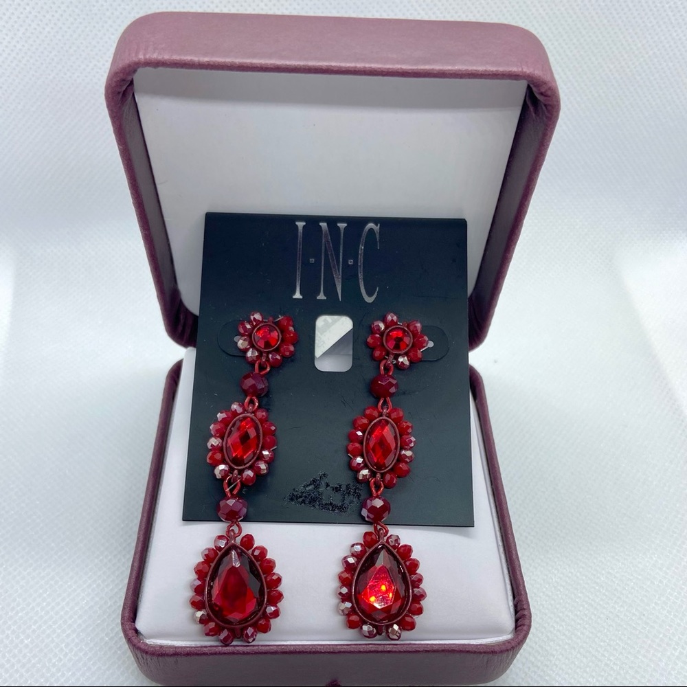 Ruby red, beaded and jeweled INC earrings - NEW